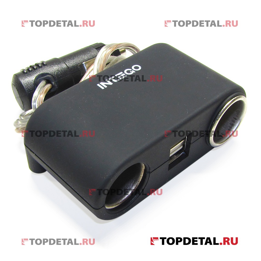 Разветвитель прикуривателя (двойник с USB) Intego CO-02 (10А) (черный)