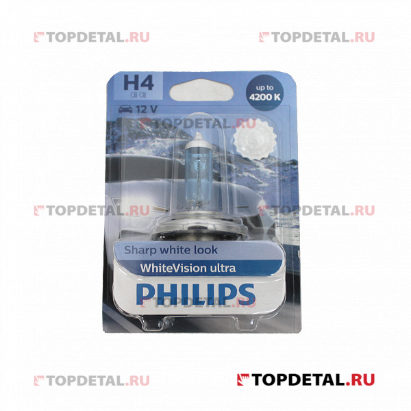 Лампа галогенная H4 12В- 60/55W (P43t) White Vision ultra блистер (1шт.) (Philips)