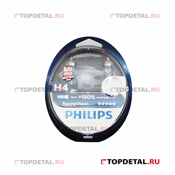 Лампа галогенная H4 12В 60/55 Вт Р43t Racing Vision+150% (2шт) Philips