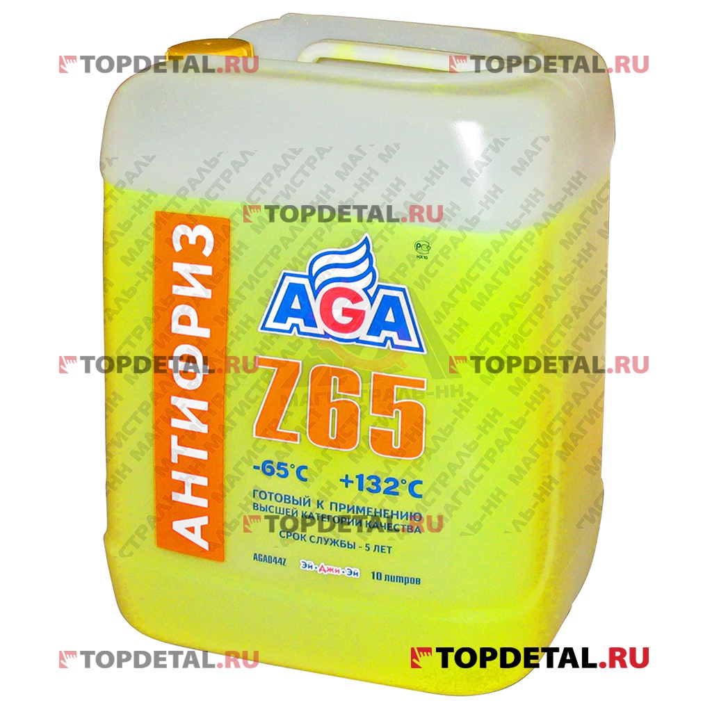 Жидкость охлаждающая "Антифриз" AGA Z-65 желтый (-65) 10 л G12