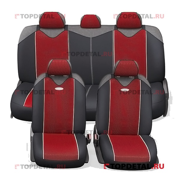 Чехлы на сиденья универсальные "маечка" "CARBON Plus Zippers" (чёрно/красный) (к-т 9 пр)