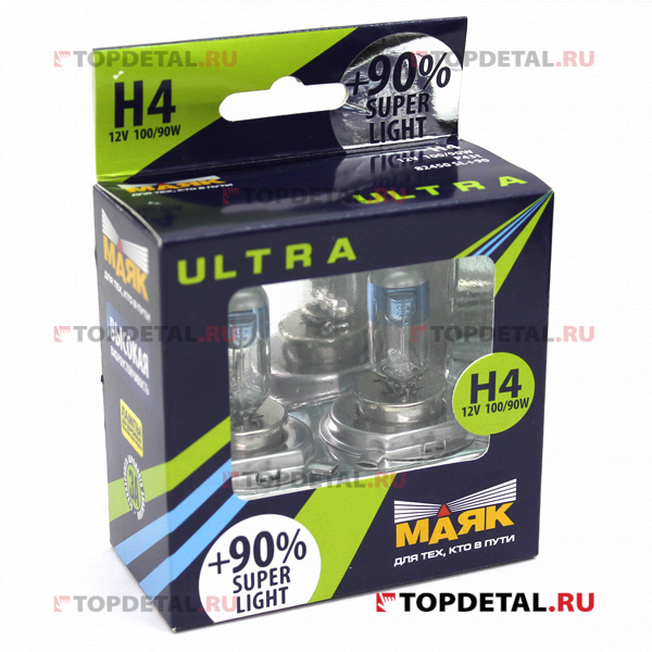 Лампа галогенная H4 12В 100/90 Вт Р43t "Маяк" ULTRA SUPER LIGHT +90% (кт. 2 шт)