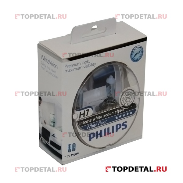 Лампа галогенная H7 12В 55 Вт РХ26d White Vision +60 % (2шт)+W5W(2шт) Philips