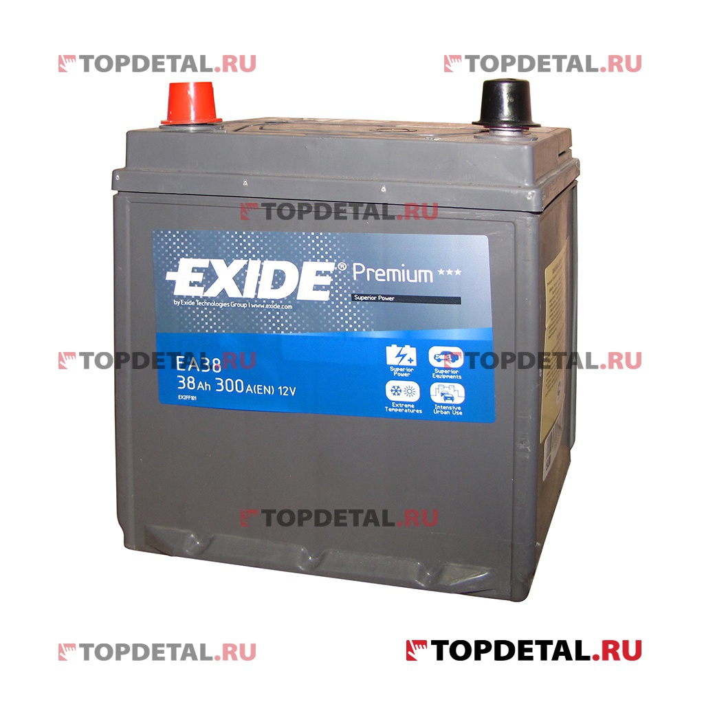 Аккумулятор 6СТ-38 EXIDE Premium п.п. пуск.ток 300 А (187х127х220) B1клеммы азия EA387