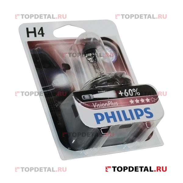 Лампа галогенная H4 12В 60/55 Вт Р43t +50% Vision Plus (блистер) Philips