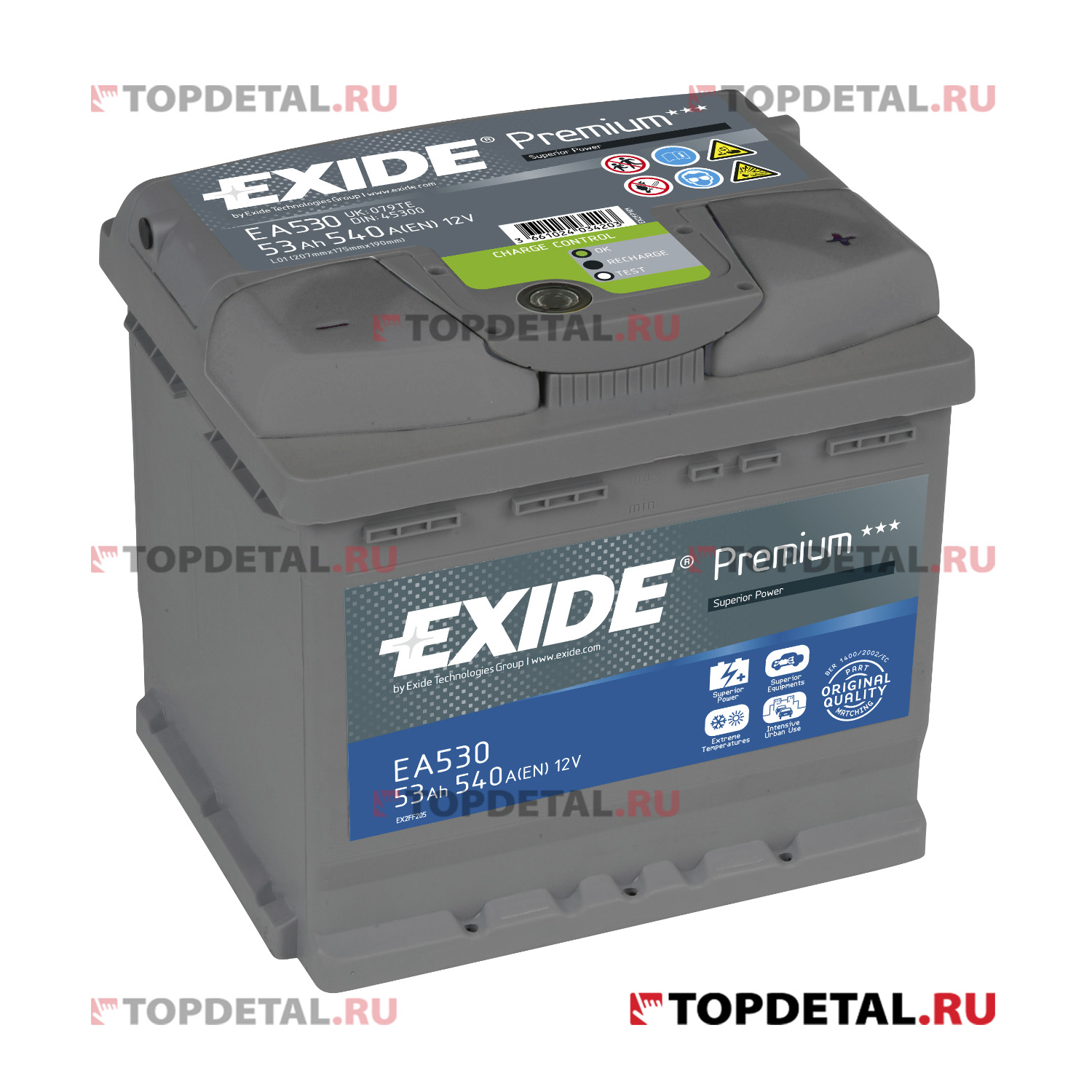 Аккумулятор 6СТ-53 EXIDE Premium о.п. пуск.ток 540 А (207х175х190) B13 клеммы евро EA530