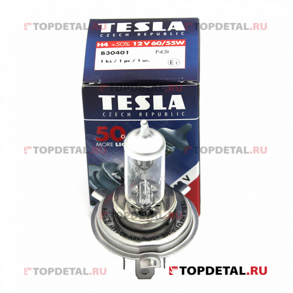Лампа галогенная H4 12В 60/55 Вт Р43t+50% Tesla