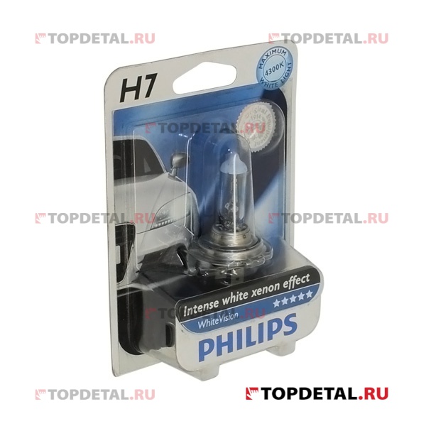 Лампа галогенная H7 12В 55 Вт PX26d +60% White Vision Philips