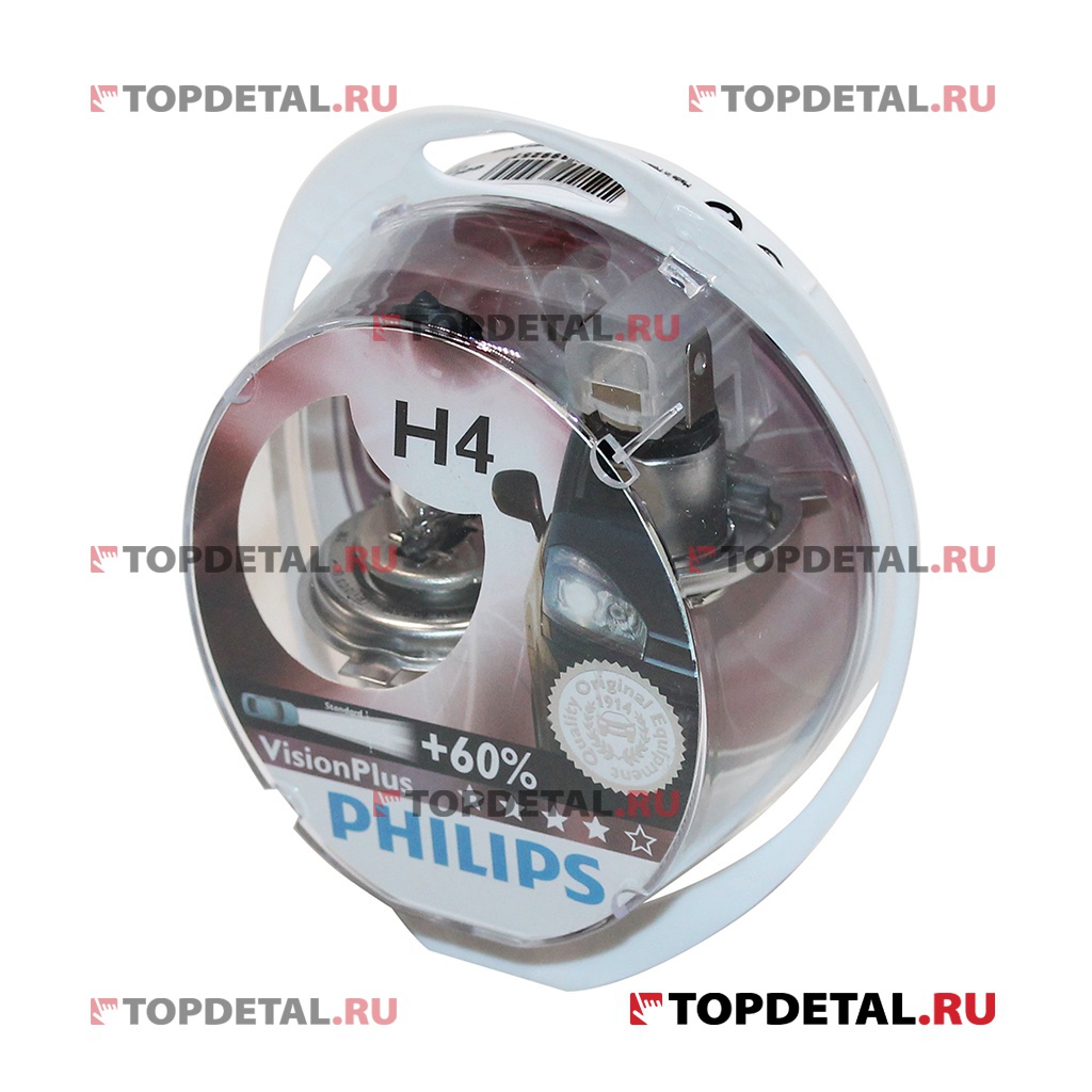 Лампа галогенная H4 12В 60/55 Вт Р43t +50% Vision Plus (2 шт.) Philips