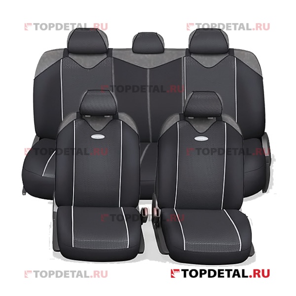 Чехлы на сиденья универсальные "маечка" "CARBON Plus Zippers" (чёрно/серый) (к-т 9 пр)