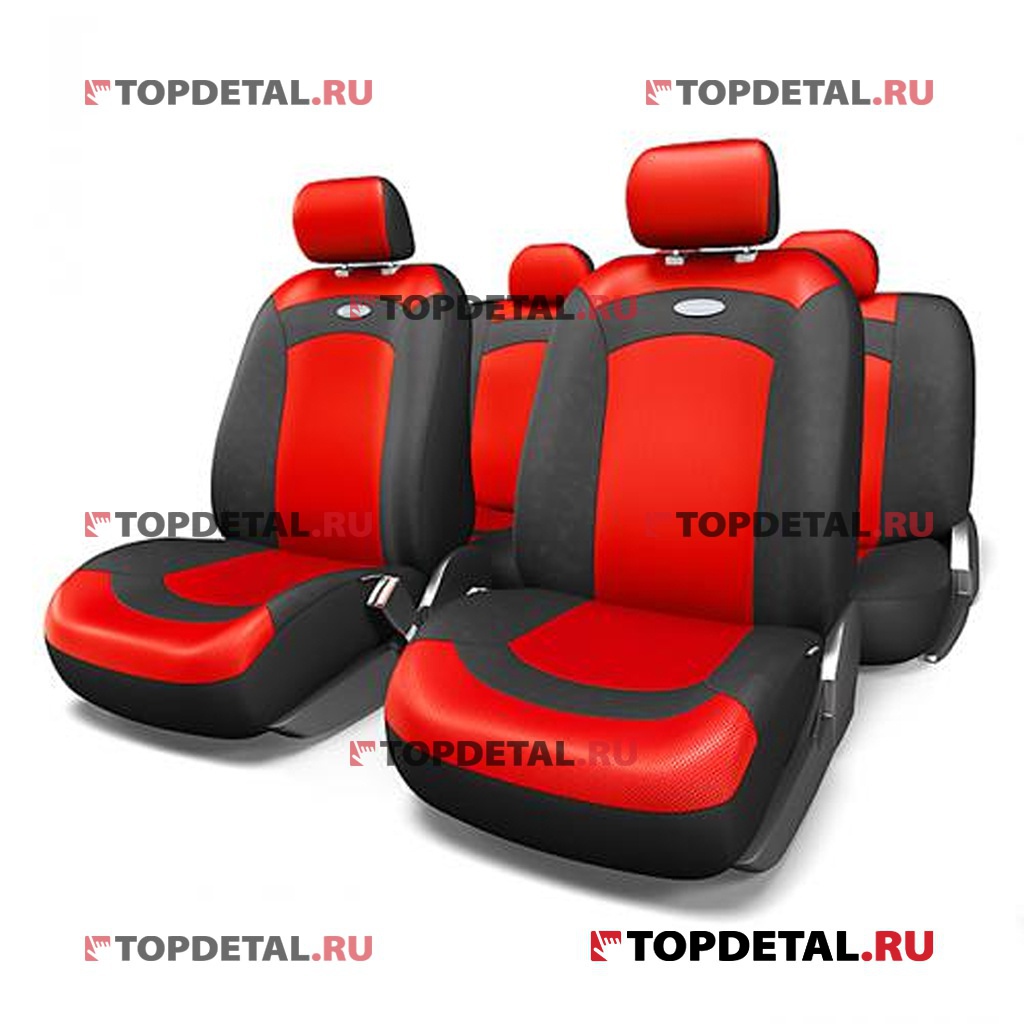 Чехлы на сиденья универсальные "EXTREME" велюр+сетч.ткань (черный/красный) (к-т 8пр) M