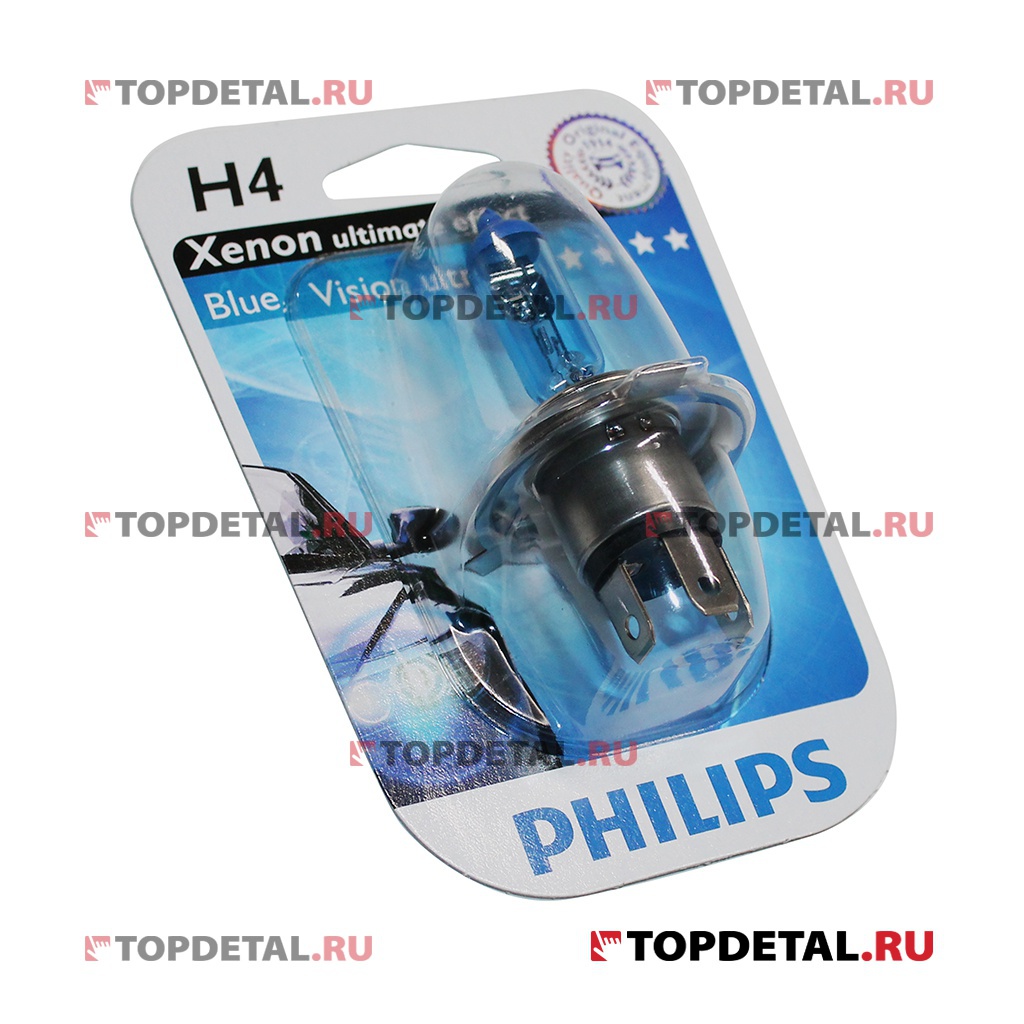 Лампа галогенная H4 12В 60/55 Вт Р43t  Blue Vision Ultra ( блистер 1шт.) Philips