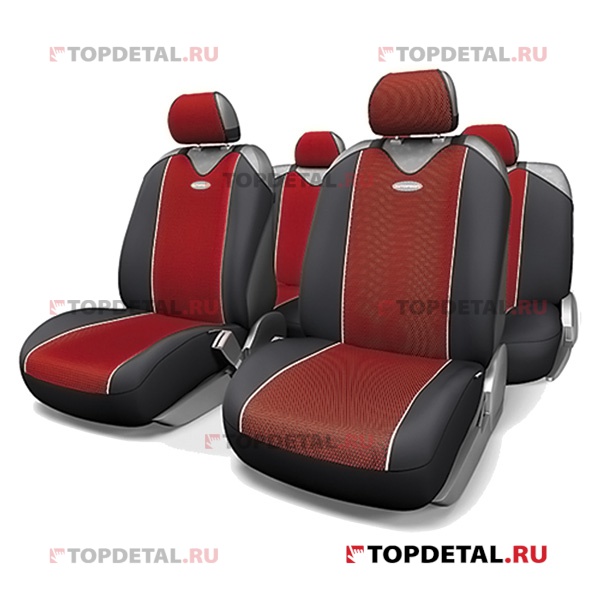Чехлы на сиденья универсальные "маечка" "CARBON Plus" передний ряд (чёрно/красный) (к-т 4 пр)