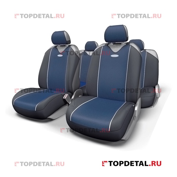 Чехлы на сиденья универсальные "маечка" "CARBON Plus Zippers" (чёрно/синий) (к-т 9 пр)