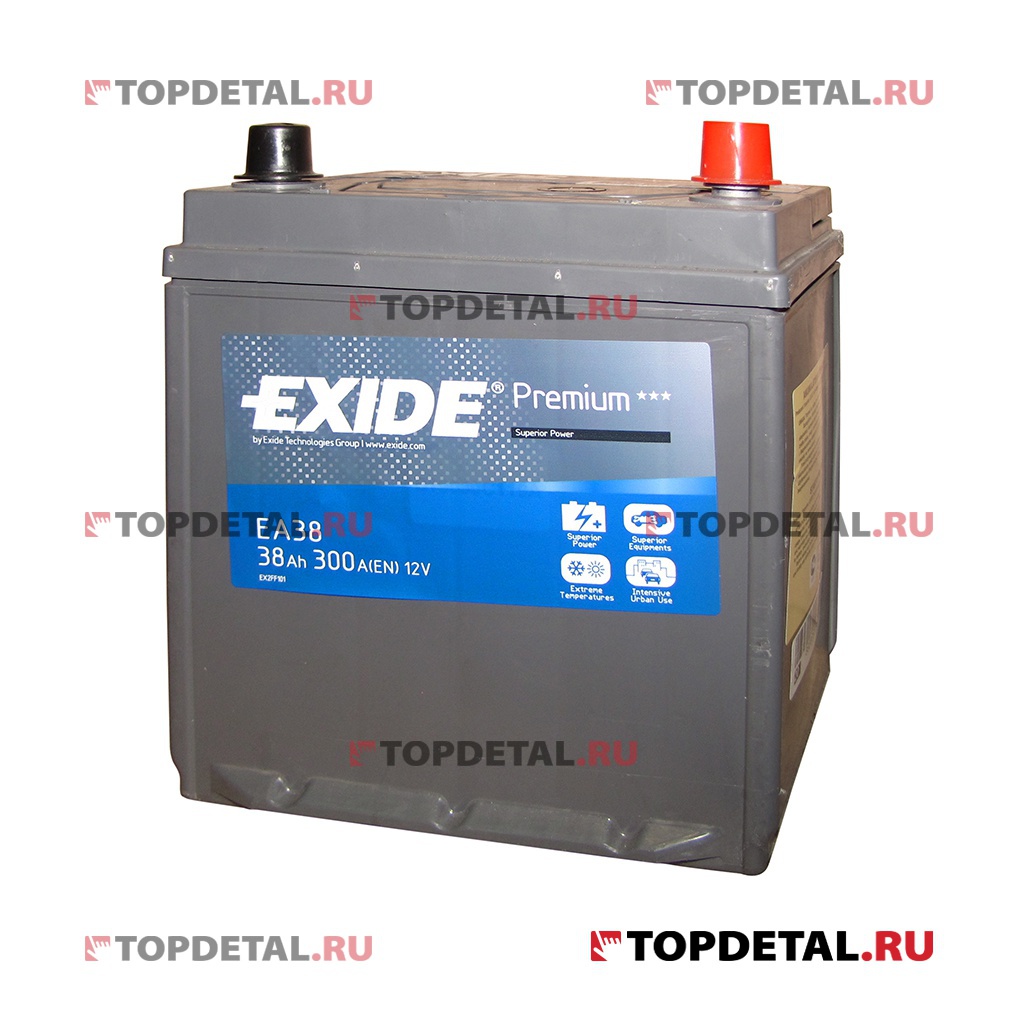 Аккумулятор 6СТ-38 EXIDE Premium о.п. пуск.ток 300 А (187х127х220) B1 клеммы азия EA386