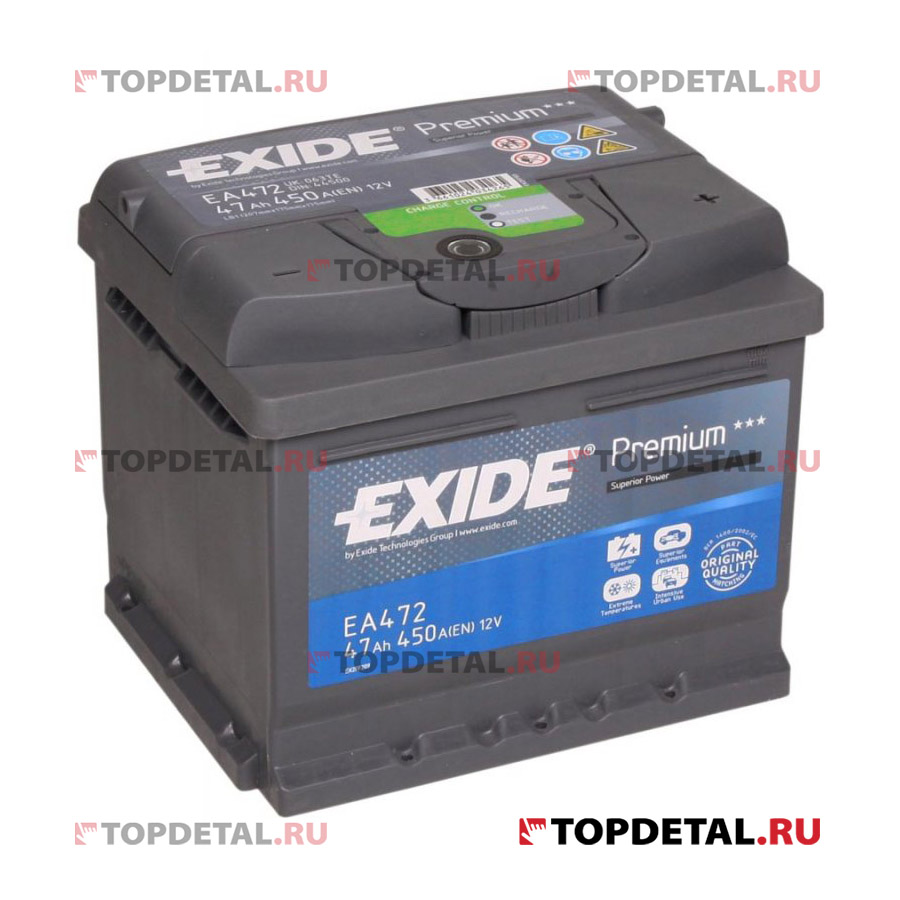 Аккумулятор 6СТ-47 EXIDE Premium о.п. пуск.ток 450 А (207х175х175) B13 клеммы евро EA472
