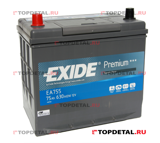 Аккумулятор 6СТ-75 EXIDE Premium п.п. пуск.ток 630 А (272х170х225) B9 клеммы евро EA755