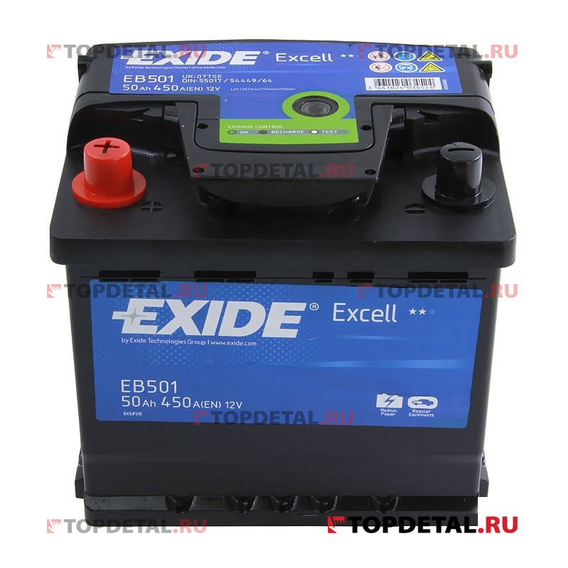 Аккумулятор 6СТ-50 EXIDE EXCELL п.п. пуск.ток 450 А (207х175х190) B13 клеммы евро EB501