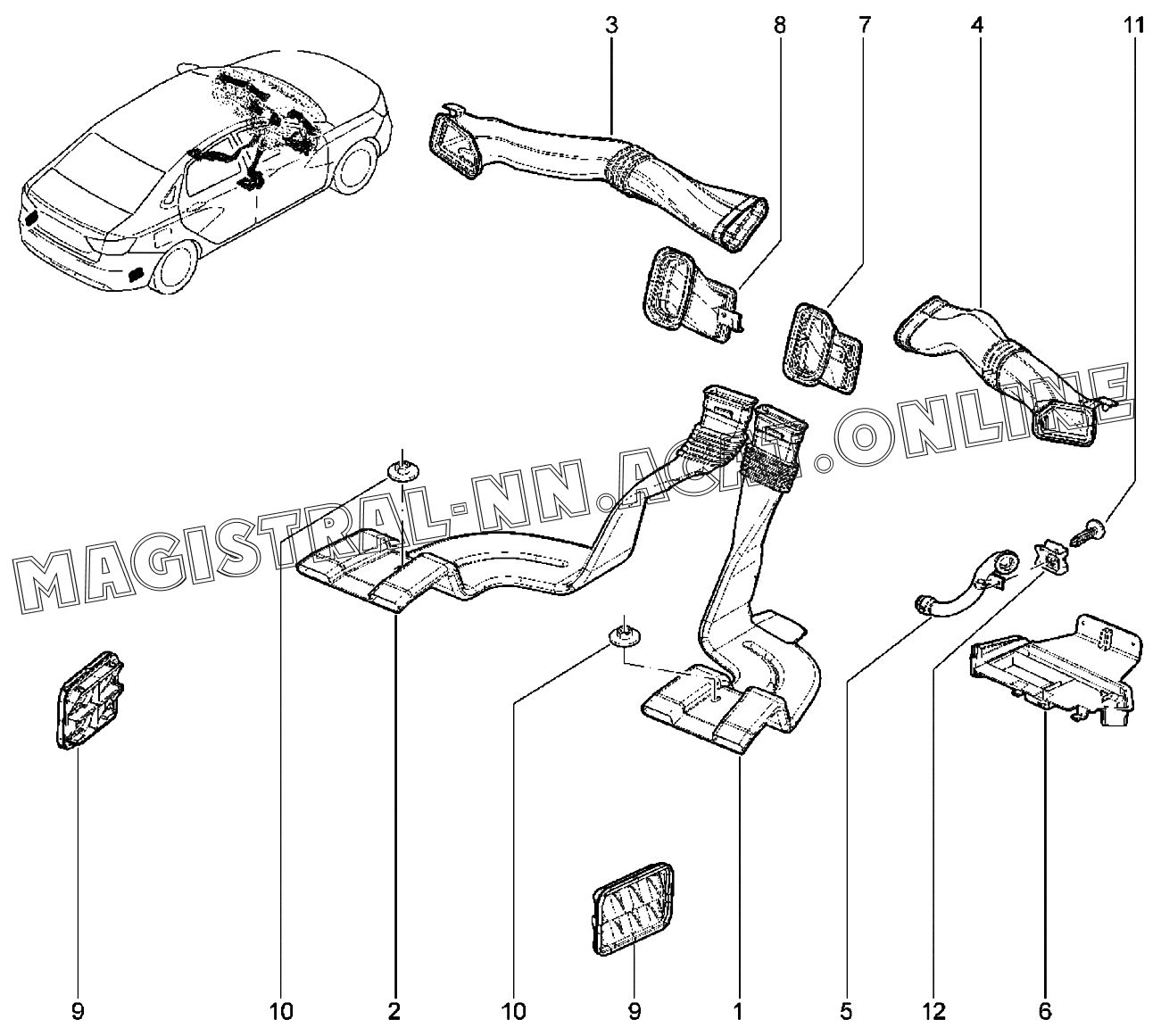 Vesta система. Схема воздуховодов Ларгус.