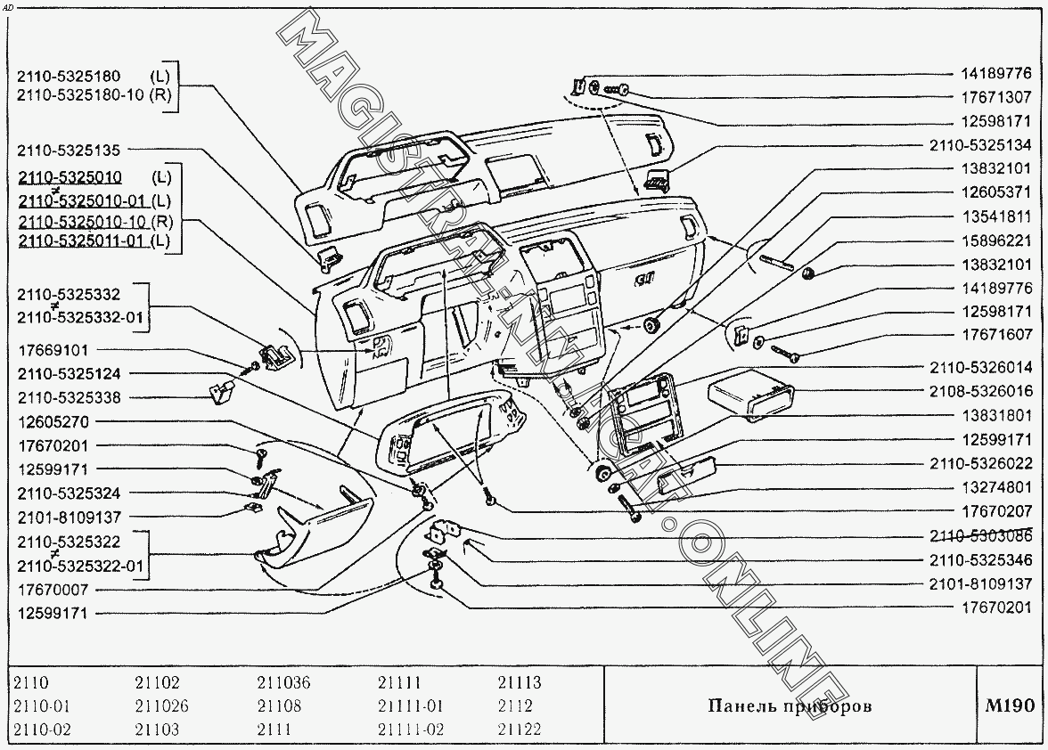 Панель ваз 2110 схема Панель ваз 2110 схема