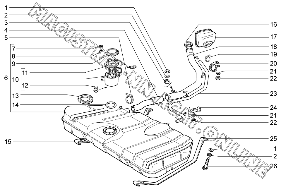 Адсорбер ВАЗ-2104, 2105 (Чертеж № 81: список деталей, стоимость запчастей)