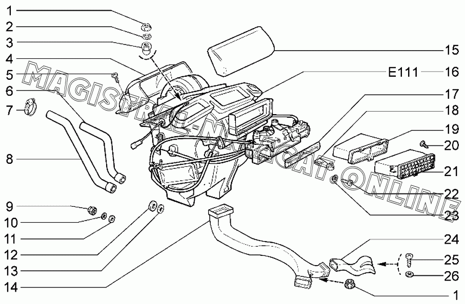 Система вентиляции и отопления (11, 13, 15) для ВАЗ-2115