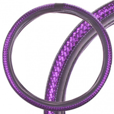 Оплётка руля SKYWAY кожаная Черная с фиолетовой плетенной вставкой (L)