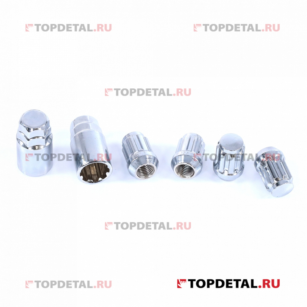 Гайка колесная секретная (кт.) M12x1,50 H=32мм Хром конус с выступом, закр., 5 луч., 2 кл. (Mатрикс)