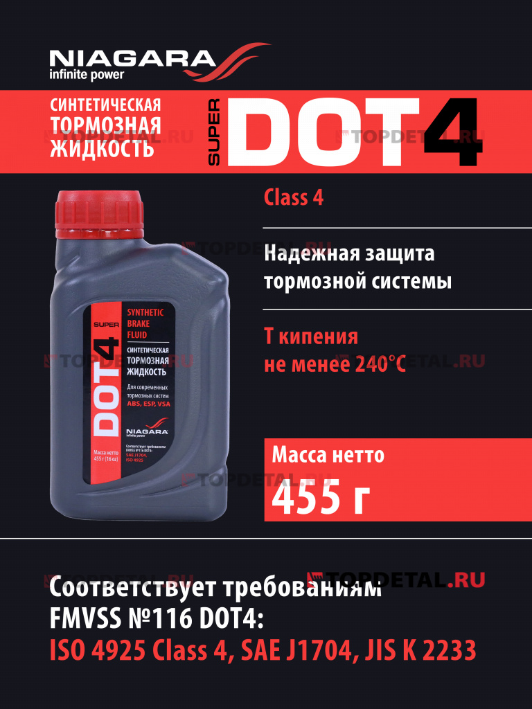 Жидкость тормозная "Ниагара" Супер ДОТ-4 455 гр.