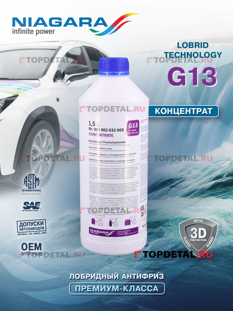 Жидкость охлаждающая концентрат антифриза "Ниагара" G13 (фиолетовый) 1,5л