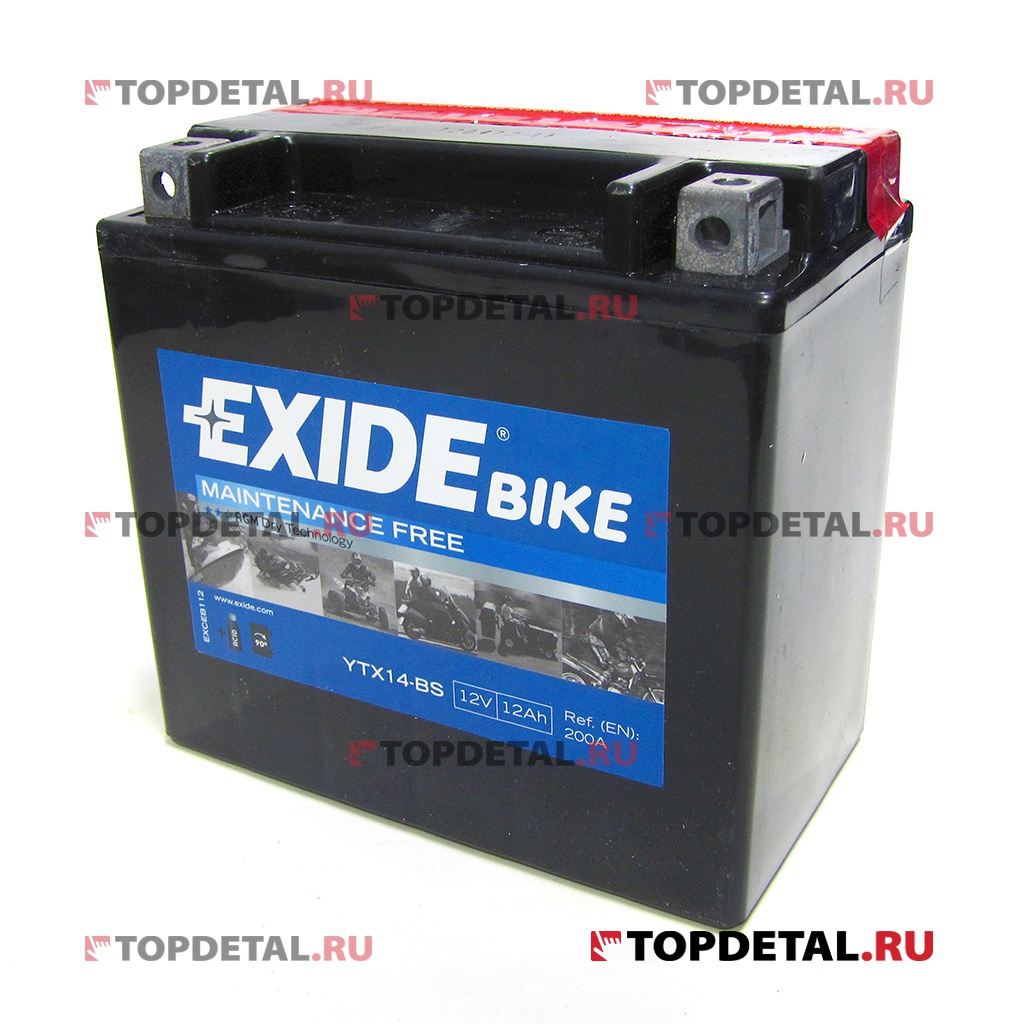 Аккумулятор 12СТ-12 EXIDE MOTO п.п. пуск.ток 200А (150х87х145) YTX14-BS