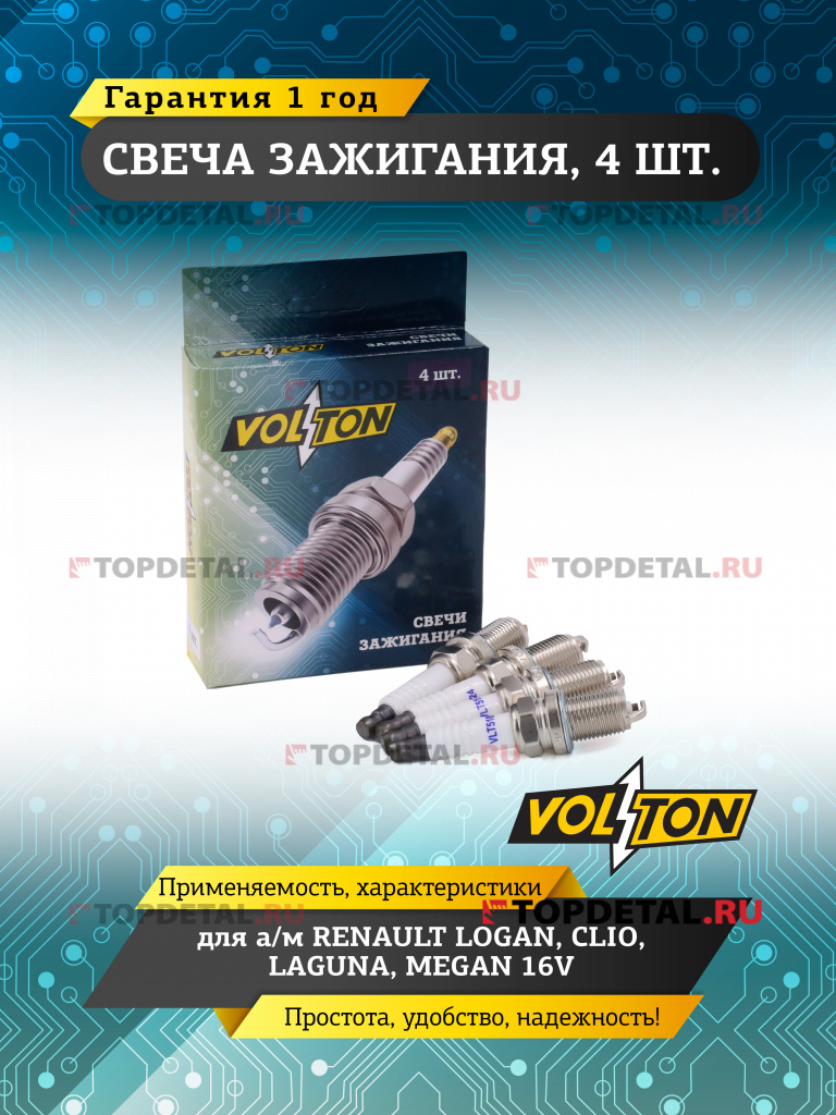 Свеча VOLTON RENAULT LOGAN/CLIO/LAGUNA/MEGAN 16V