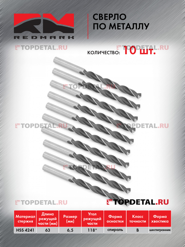 Сверло по металлу 6,5 мм "RedMark"