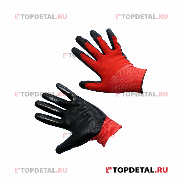 Перчатки нейлоновые с нитриловым покрытием (красно-черный)
