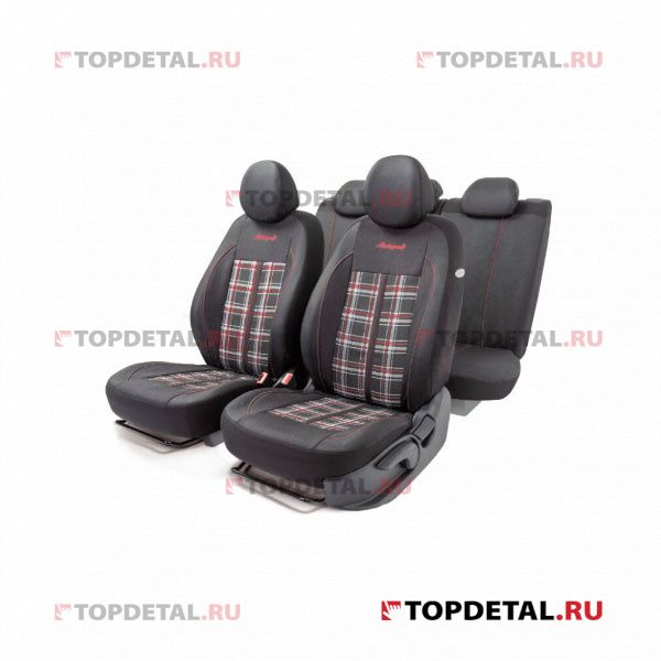 Чехлы на сиденье универсальные Polo GTi жаккард, 3D крой (11 предметов) (чёрн./серый/красный)