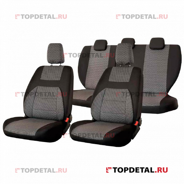 Чехлы на сиденья LADA GRANTA 2011-2018 Жаккард 13 предм. SKYWAY боковая поддержка, раздел. Черный/Т. купить в интернет-магазине Topdetal.ru