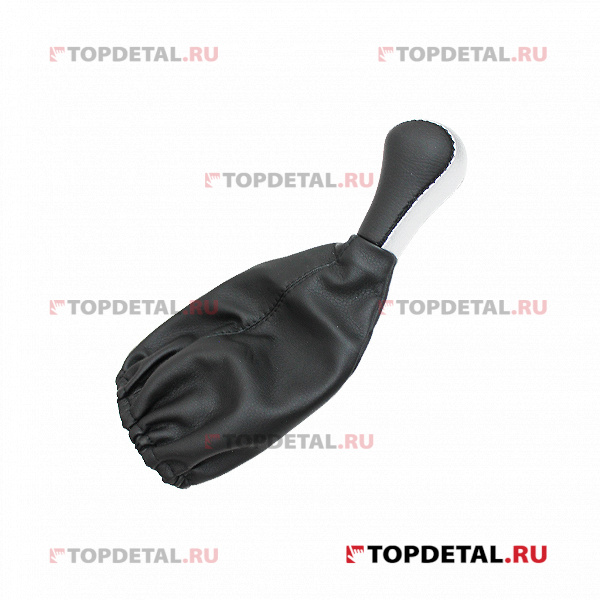 Ручка КПП ВАЗ-2108-09 кожа иск. с чехлом черная с серебрянной вставкой SKYWAY 