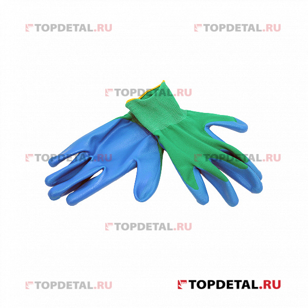 Перчатки нейлоновые с нитриловым покрытием (зелено-синие)