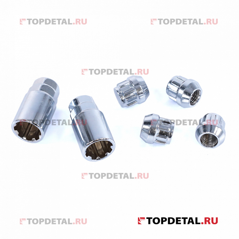 Гайка колесная секретная (кт.) M12x1,50 H=22мм Хром конус с выступом, закр., 5 луч., 2 кл. (Mатрикс)