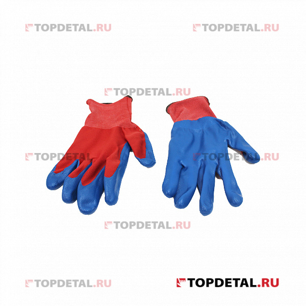 Перчатки нейлоновые с нитриловым покрытием (красно-синий)