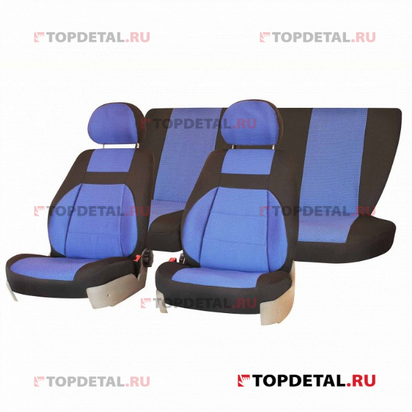 Чехлы на сиденья LADA GRANTA 2011-2018 Жаккард 13 предм. SKYWAY боковая поддержка, раздел. Черный/Си купить в интернет-магазине Topdetal.ru