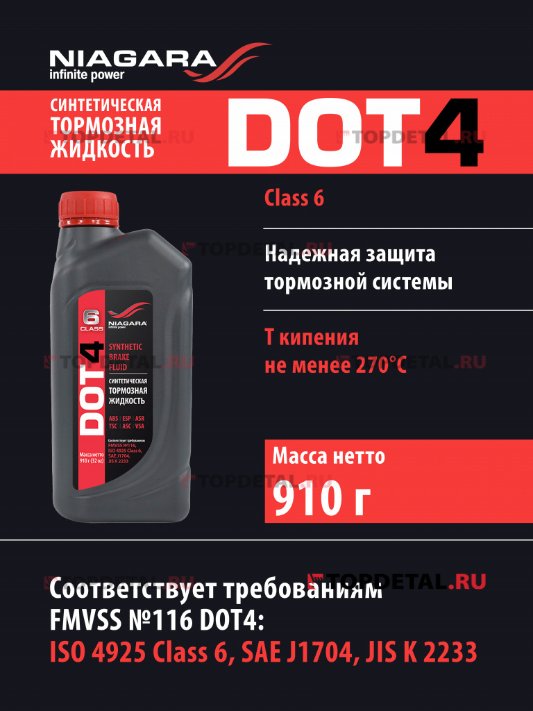 Жидкость тормозная "Ниагара" ДОТ-4 Class 6 910 гр