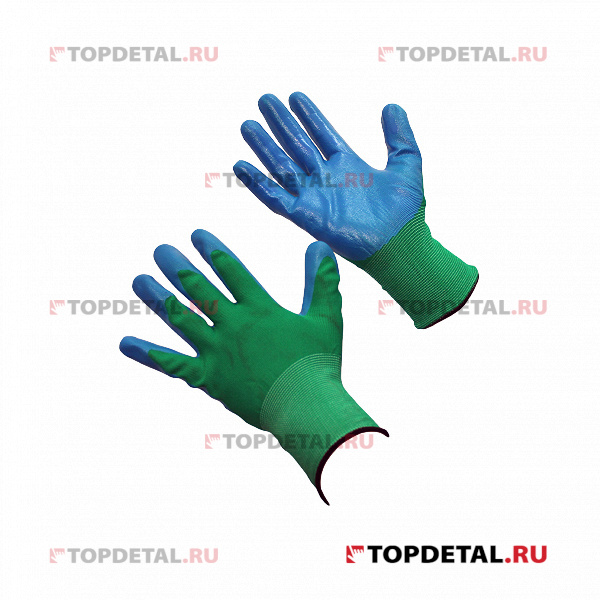 Перчатки нейлоновые с нитриловым покрытием (зелено-синий)