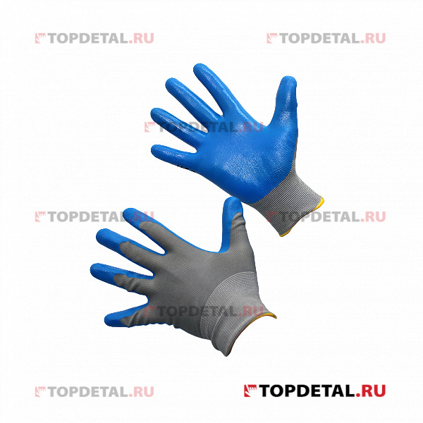Перчатки нейлоновые с нитриловым покрытием (серо-синие)