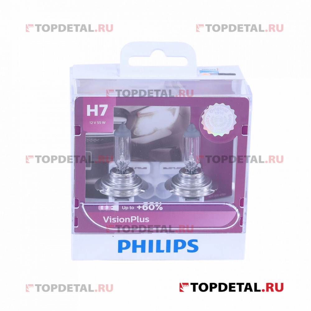 Лампа галогенная H7 12В 55 Вт PX26d +60% Vision Plus (кт. 2 шт.) Philips