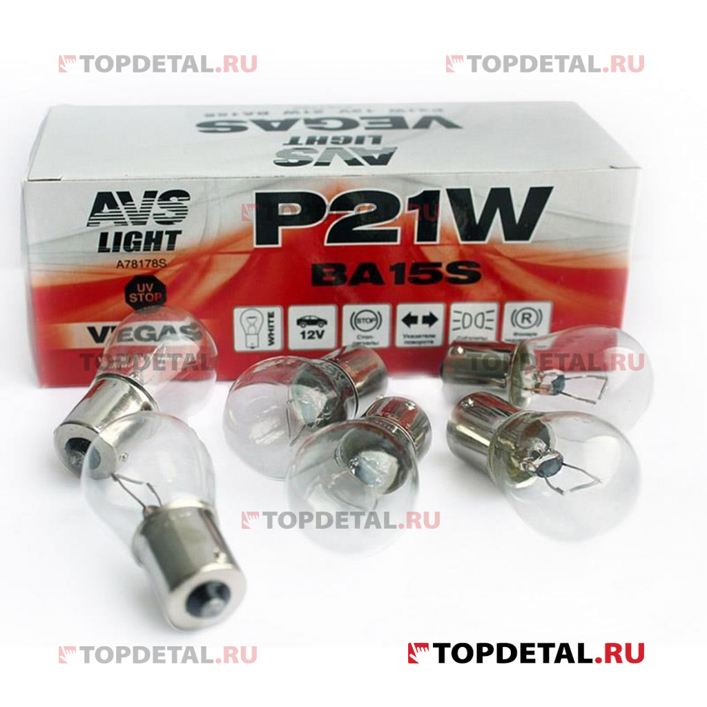 Лампа 12V P21W (BA15S) BOX(10 шт.) AVS Vegas