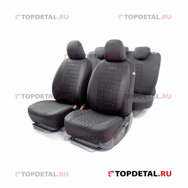 Чехлы на сиденье универсальные VERONA,  лён с прострочкой,3D крой (15 предметов) (черно-серый)